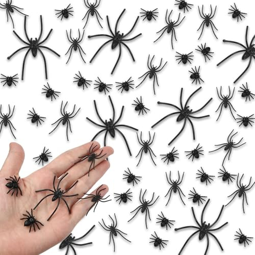 120 Stück Halloween Spinne,Spinnen Halloween,Realistische Kunststoff Spinnen Für Tisch Deko Und Party Dekoration, Schwarze Spinne Deko Innen Für Halloween Fest