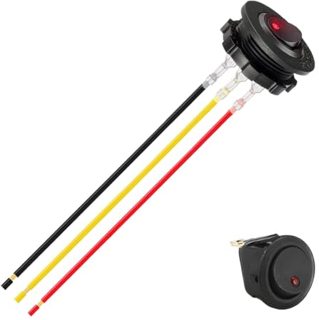 Protoence 12V Taster,3 Poliger Kippschalter Mit Beleuchtung | Vorgefertigtes Kabel Rot LED Beleuchteter Kippschalter 12V Für Motor Marine Heizung Armaturenbrett Pumpe