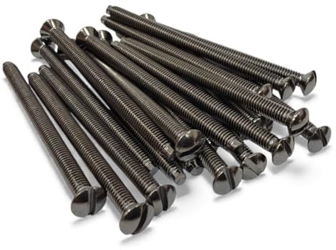 M3.5 x 60mm Black Nickel Electrical Machine Screws - Pack of 20 | Suitable for Light Switch & Plug Socket Faceplates - Slotted Head