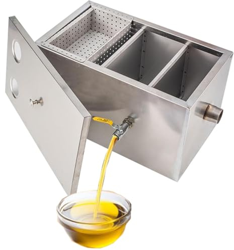 QYDZSHOP Séparateur De Graisse Commercial 45 L, Séparateur De Graisse en Acier Inoxydable avec 2 Entrées Supérieures, Acier Inoxydable Épais, pour Filtre Séparateur d'eau Et D'huile, Restaurant