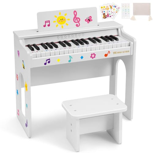 Kids Piano Keyboard, 37 Keys Wood Digital Piano for Kids with Bench,Song Book, DIY Stickers, Cover, Education Creative Musical Instruments Toy for Boys & Grils Gifts