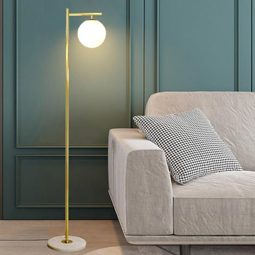 KlkrzJwy Lámpara De Pie Nórdica De Cristal Con Forma De Globo, De 63 Pulgadas, Con Base De Mármol Y Arco, Regulable Por E26, De Cristal Esmerilado, Ideal Para Estudio, Sala De Estar Y Dormitorio.