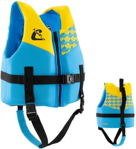 Cressi Froggy Neoprene Kids Swim Vest - Built-In Buoyancy Aid with Dual Handles - Ergonomic Neoprene Fit for Swim Float Balance - Vibrant Colours - Yellow/Azure - S: 2/3 Years