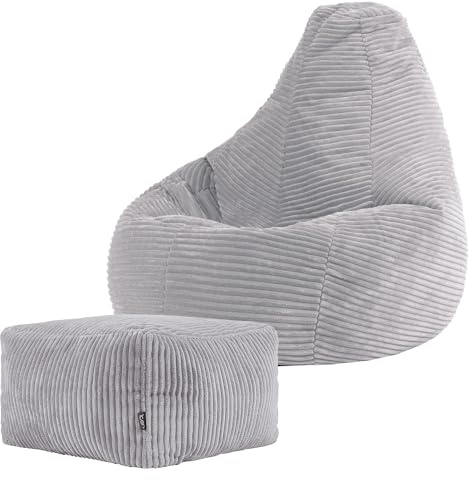 Icon Dalton Cord Sitzsack Kinder und Hocker mit Füllung, Grau | In Deutschland Hergestellt, Sitzsack Sessel, Weicher Cordstoff, Kinder Sessel für Kinderzimmer und Schlafzimmer