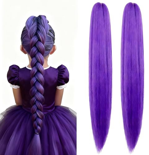 Parrucca sintetica viola per intrecciare, 2 pezzi parrucca sintetica viola accessori per trecce, parrucca lunga wig capelli extension per bambini cosplay carnival Halloween costume anime