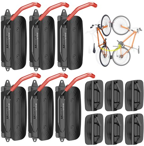 Mimoke Svängbar cykelväggfäste vertikalt cykelstativ – cykelhållare vägg för garaget – MTB & vägcykel (röd 6-pack)