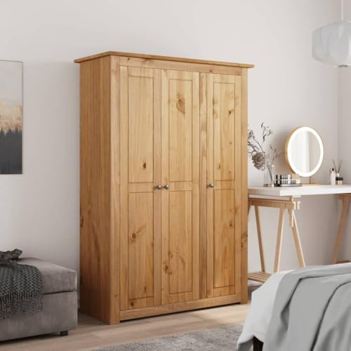 Frdhee Wäscheschrank Kleiderschrank Kinder,Kleiderschrank 3-Türig 118×50×171,5 cm Kiefer Panama Serie,Vorratsschrank für Büro,Wohnzimmer oder Schlafzimmer