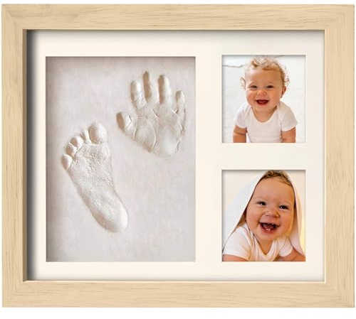 PewinGo Marco Huellas Bebé Recién Nacido, Arcilla 100 % Segura, para Mamás Primerizas, Regalo para Baby Shower y Navidad-Oak