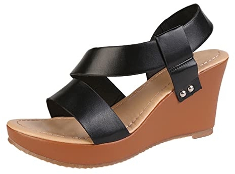 Uwdiohq Sandalias Para Mujer Correa De Cuñas Romanas Zapatos Tobillo Ancho Especial (Black, 42) Womens Flat Black Shoes Rehabilitación Tiras Marrones Piel Zapatillas Vestir Elegantes Montaña
