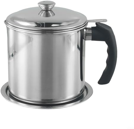 Contenitore per grasso in acciaio inox da 1,3 l, con coperchio e filtro a rete fine, per olio frittura, riutilizzabile, lavabile in lavastoviglie, colore rosso, verde, argento (argento)