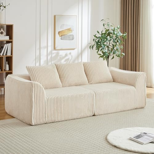 Yihomfy Canapé 3 Places Modulaire en Corduroy côtelé, canapé Salon Moderne avec Assise rembourrée, Canapé Entièrement Compressé, 3 Coussins, Aucun Assemblage requis