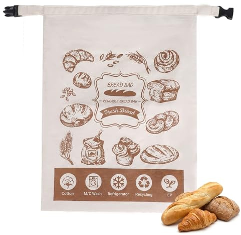 1 PCS Bread Bag with Buckle Closure, Reusable Beeswax Bag for Kitchen Storage,Bread Bag for Keeping Baked Goods Fresh and Countertop Display