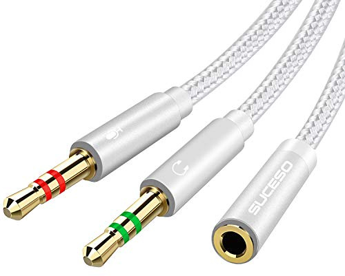 SUCESO Audio Splitter Y Adapter 3.5mm Buchse auf Doppel 3.5mm Klinkenstecker Headset Mikrofon Adapter Audio Splitter Kabel kompatibel mit Kopfhörer, PC, PS4, Gaming Headset, Desktop usw - 1M(Silber)
