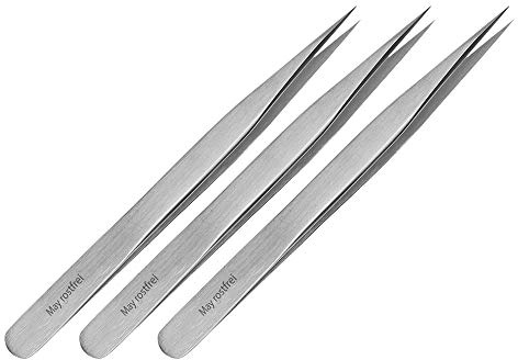 May Set 3x Technische Pinzette spitz 12 cm Modellbau Industrie Edelstahl | 3er Set spitzer Präzisionspinzetten für Modellbau, Elektronik und Industrie