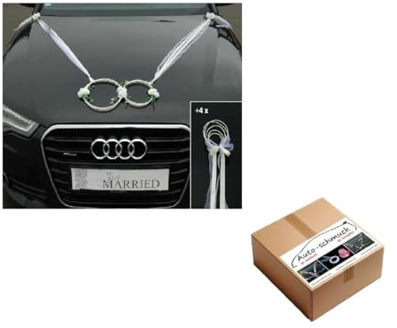 SANFTES Ringe Braut Paar Rose Deko Tauben Herze Dekoration Hochzeit Car Auto Wedding Deko (Ecru)