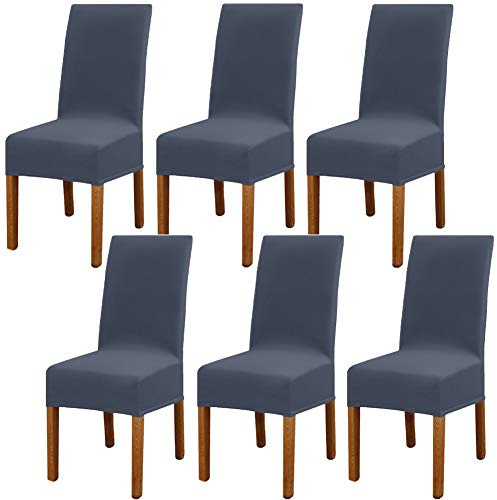 Leeyunbee 6 Stück Stretch Stuhlhussen, Dehnbare Stuhlbezug Blau Grau | Abnehmbarer, Waschbarer, Polyester-Elasthan, Elastische Beschützer Stuhlüberzüge, für Esszimmer Hochzeit Partys Bankett Deko