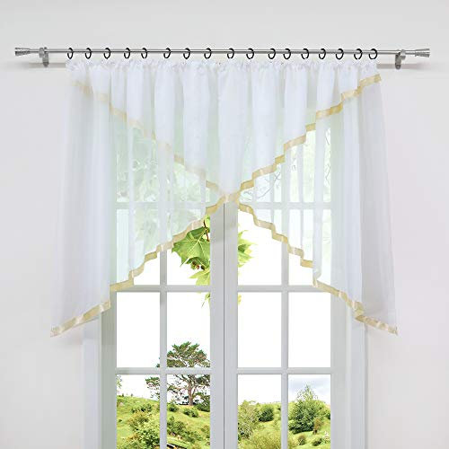HeichkelL Kräuselband Kuvertvorhang Transparent Voile Gardine mit Satinbänder Wohnzimmer Kuvertsore HxB 120x300 cm Sand