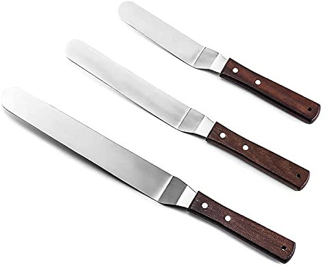 LxwSin Icing Spatula Set, Angled Spatula Set, 3 Pcs Stainless Steel Angled Cake Decorating Offset Spatula Professional Baking Frosting Palette Knife with Non-Slip Handle for Frosting Pastries Cupcakes