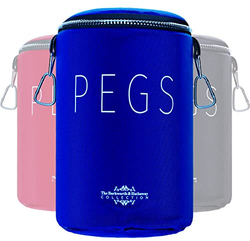 The Barkworth & Hathaway Peg Bag – Waterproof & Zip-Top Clothes Peg Holder with Shoulder Strap & Hook | Durable 1680D Nylon | Weather-Resistant Storage for Washing Line Pegs – Grey, Blue, Pink