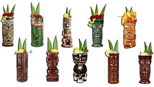 Tiki Becher Tiki-Tassen-Set Bunte cocktailgläser Tiki-Keramkikbecher großen Keramikbechern für hawaiianische Partys,exotische Cocktailgläser, Tiki-Bar, professionelle Hawaii-Party,As shown
