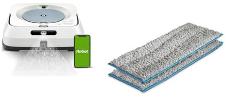 iRobot Braava Jet m6 (m6134) App-steuerbarer Wischroboter mit Präzisions-Sprühstrahl, Reinigt nach Objekten, Sprachassistenten-kompatibel im Set mit 2 Stück waschbaren Wischtüchern (wiederverwertbar)