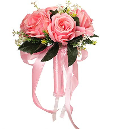 BELUAPI Bouquet da sposa artificiale, 9,5 cm, bouquet di rose artificiali, bouquet da sposa rustico, per anniversario, addio al nubilato, matrimonio in giardino rustico francese