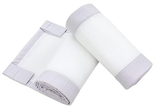 TupTam Babybett Nestchen 3D Mesh – Schutznetz 2er-Pack, Farbe: Weiß/Grau, Größe: ca. 128 x 30 cm (für Babybett 140x70)