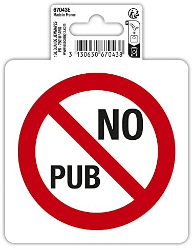 Exacompta - Ref. 67043E - 1 rotes rundes selbstklebendes Piktogramm für Briefkästen, keine Werbung - Stoppub - PVC Vinyl - Maße: 10 x 10 cm
