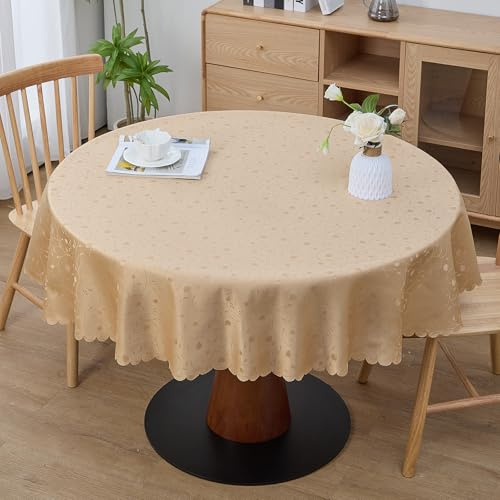 Simurq Tischdecke Abwaschbar Lotuseffekt | Wasserabweisend & Pflegeleicht & fleckenabweisend Tischdecken | tischdecke beige - Tischdecke Rund 160- Tischtuch Table Cloth (Beige, 160 cm Rund)
