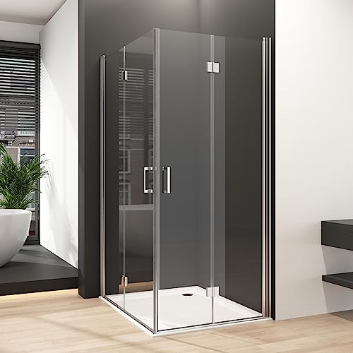 Duschkabine Eckeinstieg 80x80 cm Falttür, Duschabtrennung Falttürkabine Duschtür 6mm NANO Glas, Falttürkabine Drehfalttür beide Seiten faltbar, Höhe 195cm