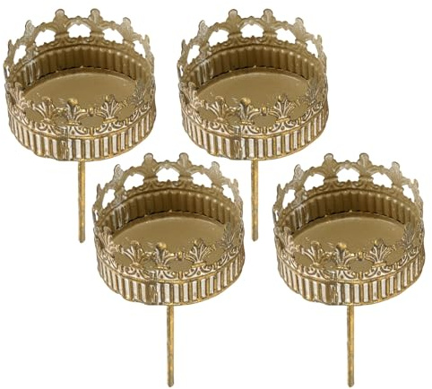 Teelichthalter für Adventskranz 4er Set - Kerzenhalter mit Spieß D 7cm in Gold antik