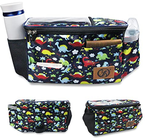 Sparkle Tmax Kinderwagen Organizer XL mit Becherhalter, Tasche für Kinderwagentasche mit Reißverschlusstasche und Schultergurt, Lenkertaschen für Kinderfahrrad
