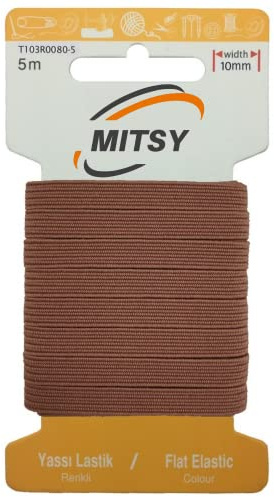MITSY Cinta elástica resistente para coser, ancho de 10 mm, 5 m, color marrón, para goma de pantalones, hogar, manualidades, telas para costura