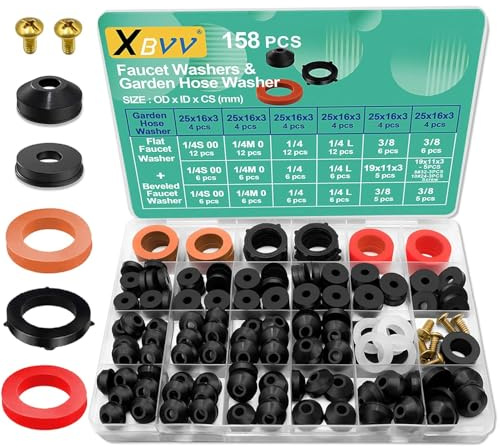 XBVV 158 Pcs Wasserhahn Gummi Unterlegscheiben und Gartenschlauch Dichtung Sortiment Kit für verschiedene Outdoor-Hähne Stem Worn und Garten Dusche Schlauch Dichtung Reparatur