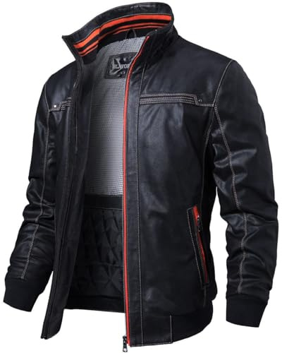 FLAVOR Herren Echtes Leder Lederjacke Stehkragen Jacken