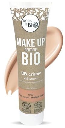 BORN TO BIO BB Crème Bio - Fond de Teint Hydratant Teinté Naturel pour un Teint Unifié & Éclatant - Creme Teintée Visage pour Femme - Maquillage pour le Teint Bio (Beige Moyen, 25ml)