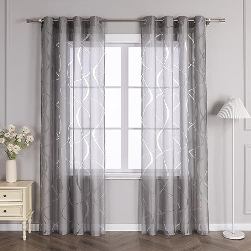Delien Gardinenschals Ausbrenner Transparente Gardinen mit Ösen Modern »Wellen« Fenster Gardinen Wohnzimmer Flächenvorhänge Ösenschals Vorhang mit Wellenmuster 1 St. Grau,BxH 140x245cm
