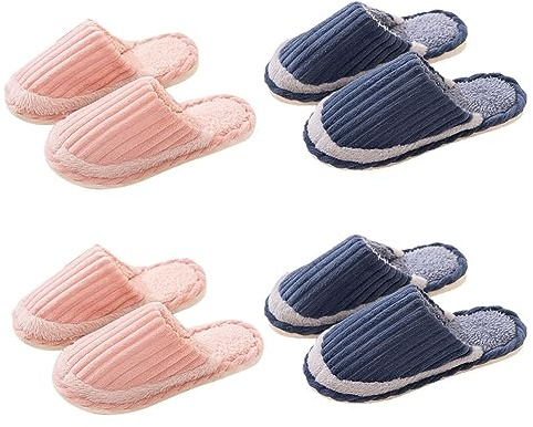 Teceyfeet 4 Paires Chaussons Femme Chaussons Invités lot Pantoufles d'hiver Peluche Chaussons Homme Lavables Slippers Hôtel Pantoufles Confortable Slippers Chausson Intérieur/extérieur