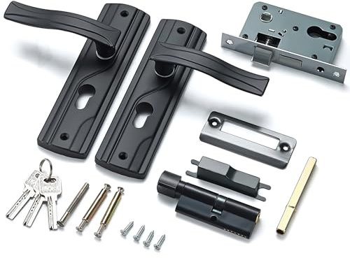 Otufan Ensemble De Serrure à Levier De Porte Universel à Roulement Silencieux, Avec Clés En Acier Au Manganèse Noir, Idéal Pour la Maison, la Chambre à Coucher