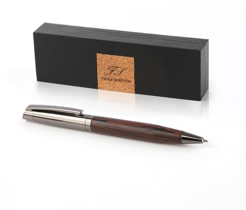 Facile Scriptum | Hochwertiger Premium Dreh-Kugelschreiber aus Metall und Holz mit schöner Geschenkbox | Modell Lignum Dunkel | Dunkelbraun und Anthrazit