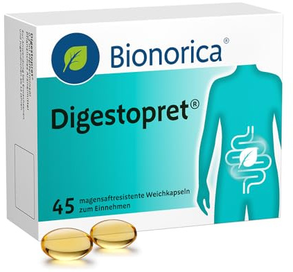 Digestopret, bei anhaltenden, wiederkehrenden Verdauungsbeschwerden wie Krämpfe, Schmerzen, Blähungen & Völlegefühl, magensaftresistente Weichkapseln, für Erwachsene & Jugendliche ab 12 Jahren, 45 St