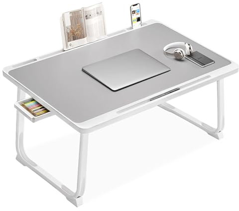 Extra Large 23 Inch Foldable Laptop Bed Desk with Storage Drawer & Bookstand, Portable Lap Tray Table for Bed Sofa Couch Floor, Multifunction Home Office Laptop Table