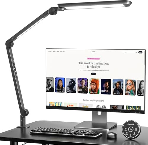 AmazLit Schreibtischlampe, Augenpflege Schreibtischlampe LED Dimmbar, Doppelte Lichtquelle Schwenkarm Architektenlampe, Einstellbare Farbtemperatur 16W Tischlampe für das Heimbüro,Fernbedienung