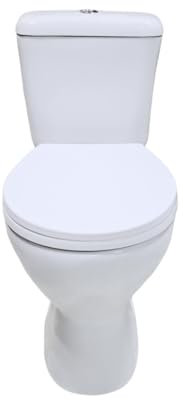 VBChome Stand- WC Toilette Keramik Komplett Set mit Spülkasten WC- Sitz aus Polypropylen mit Absenkautomatik SoftClose-Funktion Abgang Waagerecht WC Spülrandloses Hygienisch Ästhetisch