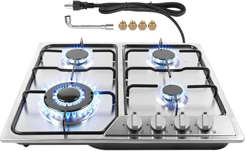 TYEMUI Gas Stove 24 inch, Propane Gas Cooktop Gas Stove 4 Burners for RVs, Motor Homes, NG LPG Convertible Gas Hob