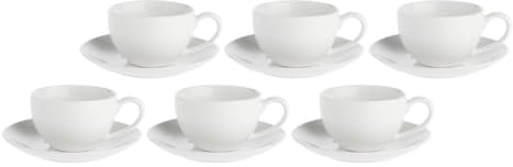 LA PORCELLANA BIANCA Essenziale - Taza de té con plato, juego de 6 piezas, 220 ml, color blanco