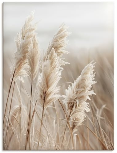 ARTLAND Wanddeko Leinwand Bilder Wandbild 45x60 cm Pflanzen natural elements Gräser Pampasgras Schilf Boho Deko U5GN