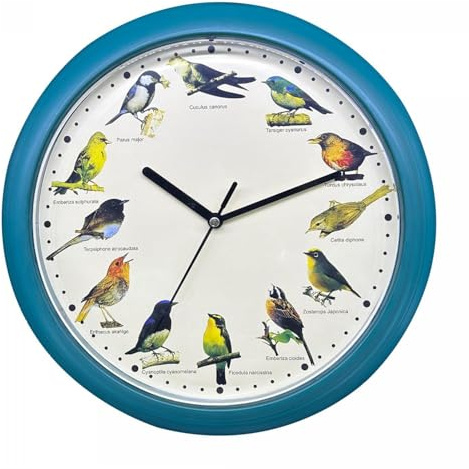 Herzberg, HG03718-BLU, Orologio Canto degli Uccelli Blu, Orologio cantante, Melodie rilassanti, sinfonia aviaria Varia, educativo per Bambini, Installazione Semplice, Materiale PP duraturo