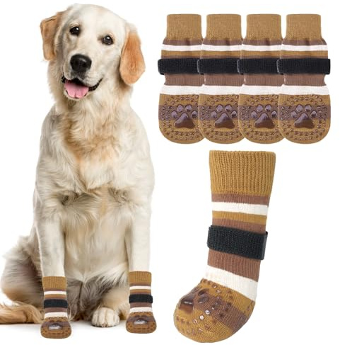 KOOLTAIL rutschfeste Hundesocken, Stiefel, wasserdichte Hundeschuhe, Pfotenschutz mit Riemen, Traktionskontrolle für Hartholzböden, verhindert Lecken für kleine, mittelgroße und große ältere Hunde