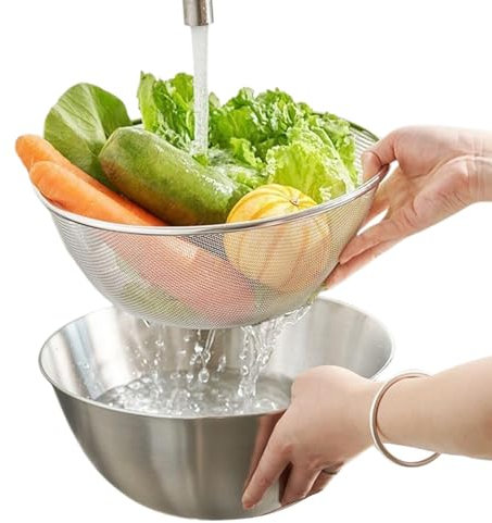 Passoire en acier inoxydable avec bol, panier à tamis en maille, panier en maille, égouttoir de cuisine avec bol mélangeur pour laver les légumes, les fruits, le riz